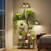 BELLEZE 63 Inch 11-Tier Metal Plant Stand with LED Grow Lights, Tall Indoor Plant Shelf & Corner Flower Display Rack for 15-18 Pots of Large Plants in Living Room, Bedroom, or Balcony (Brown)