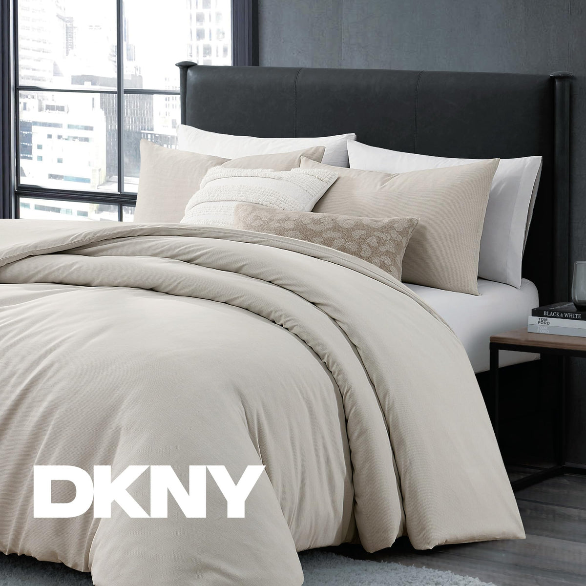 DKNY King 3-Piece Comforter Set - Gray Heather-Hue Pinstripe Bedding