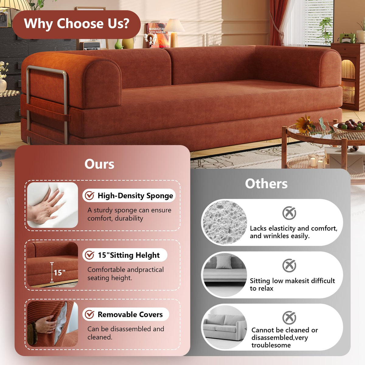 Convertible Corduroy Sofa Bed