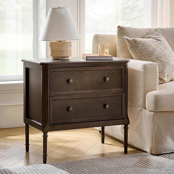 Mid-Century Modern End Table with Charging Station & 2 Drawers