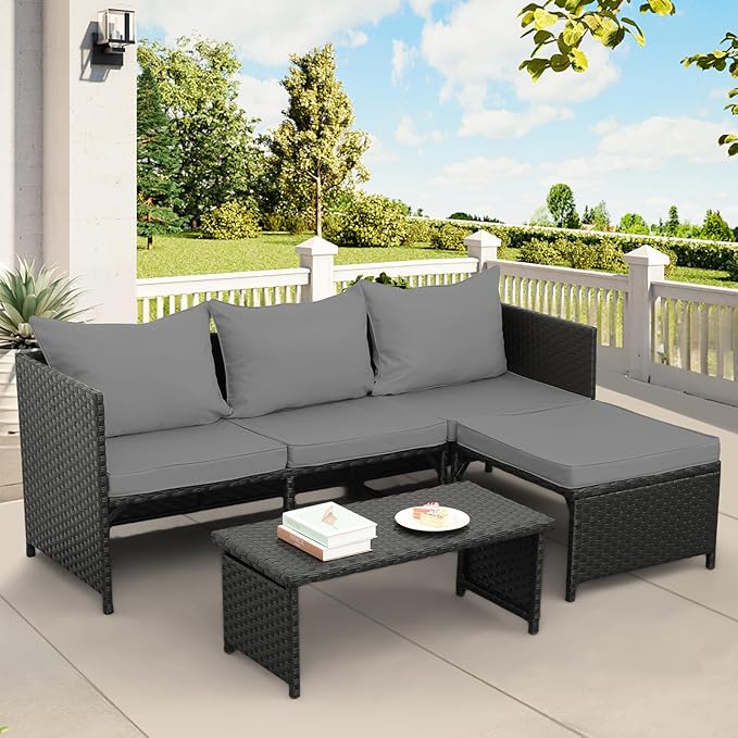 3-Seat Outdoor Wicker Sofa with Deep Seat & Non-Slip Cushions
