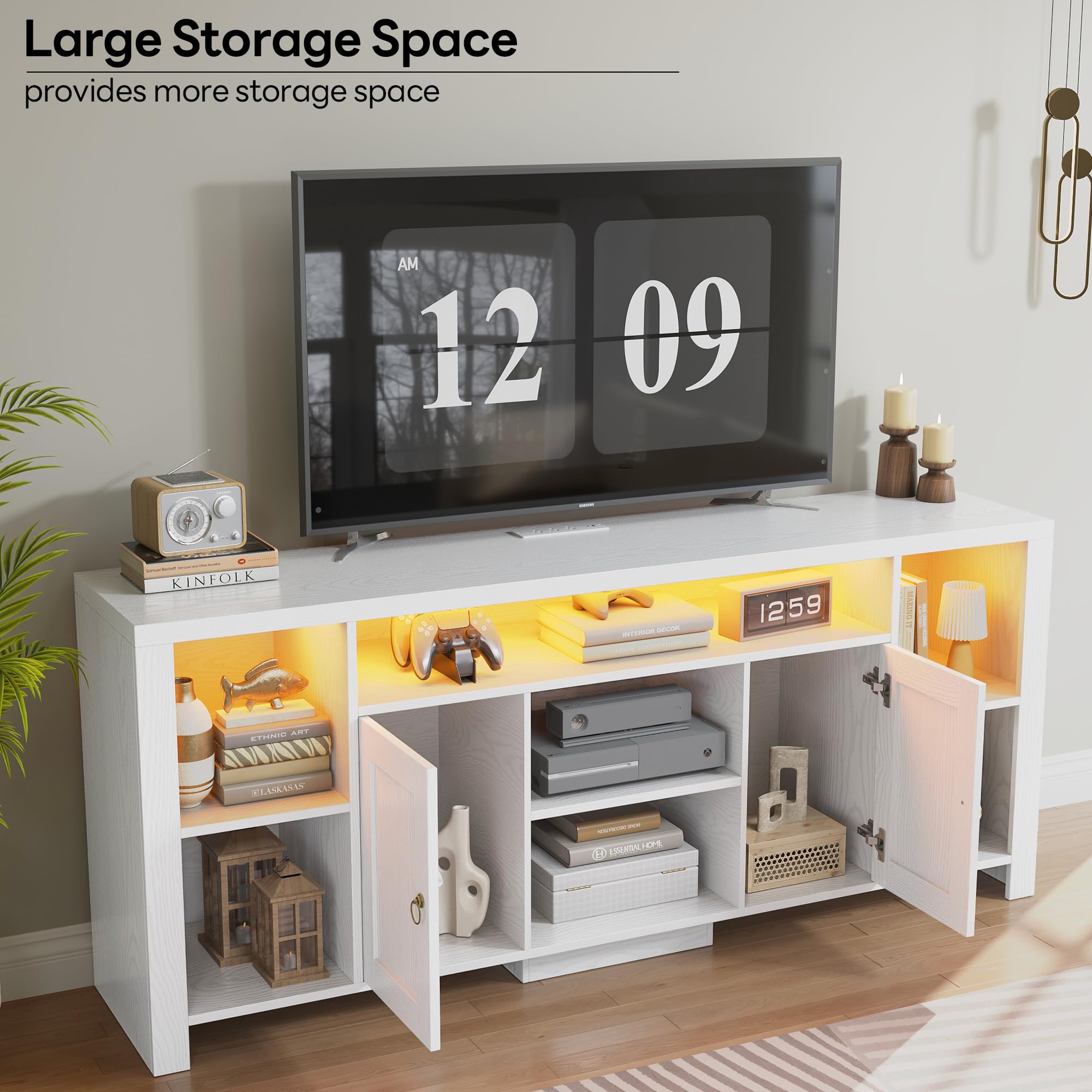 TV Stand with LED Lights & Power Outlet