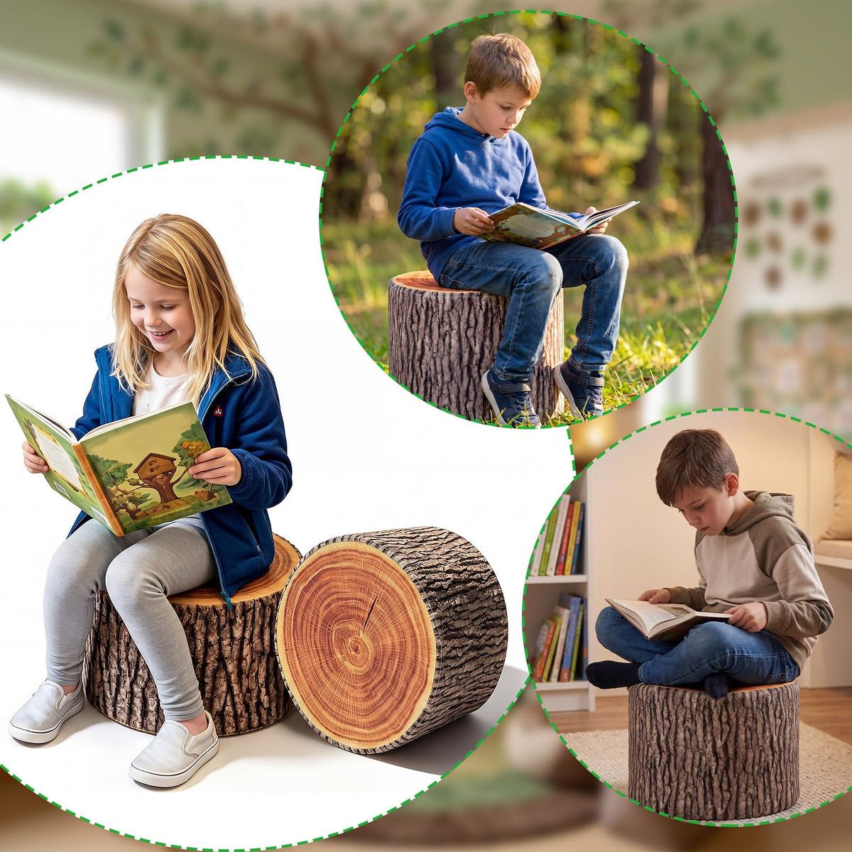 Leinuosen 4pcs Tree Stump Stool Round Throw Pillow Floor Cushion, 11 x 7.9"