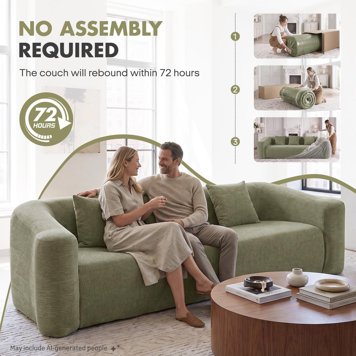 Hyfirm Boneless Cloud Couch for Living Room Deep Seat Memory Foam Sofa