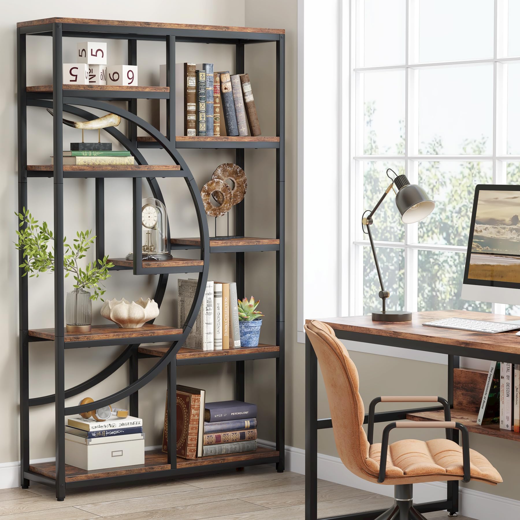 9-Shelf Etagere Bookcase with Metal Frame