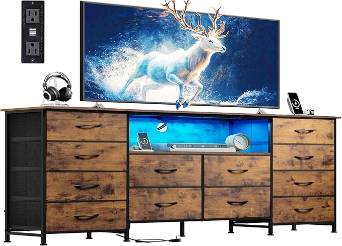 12-Drawer LED Dresser & TV Stand with Charging Station