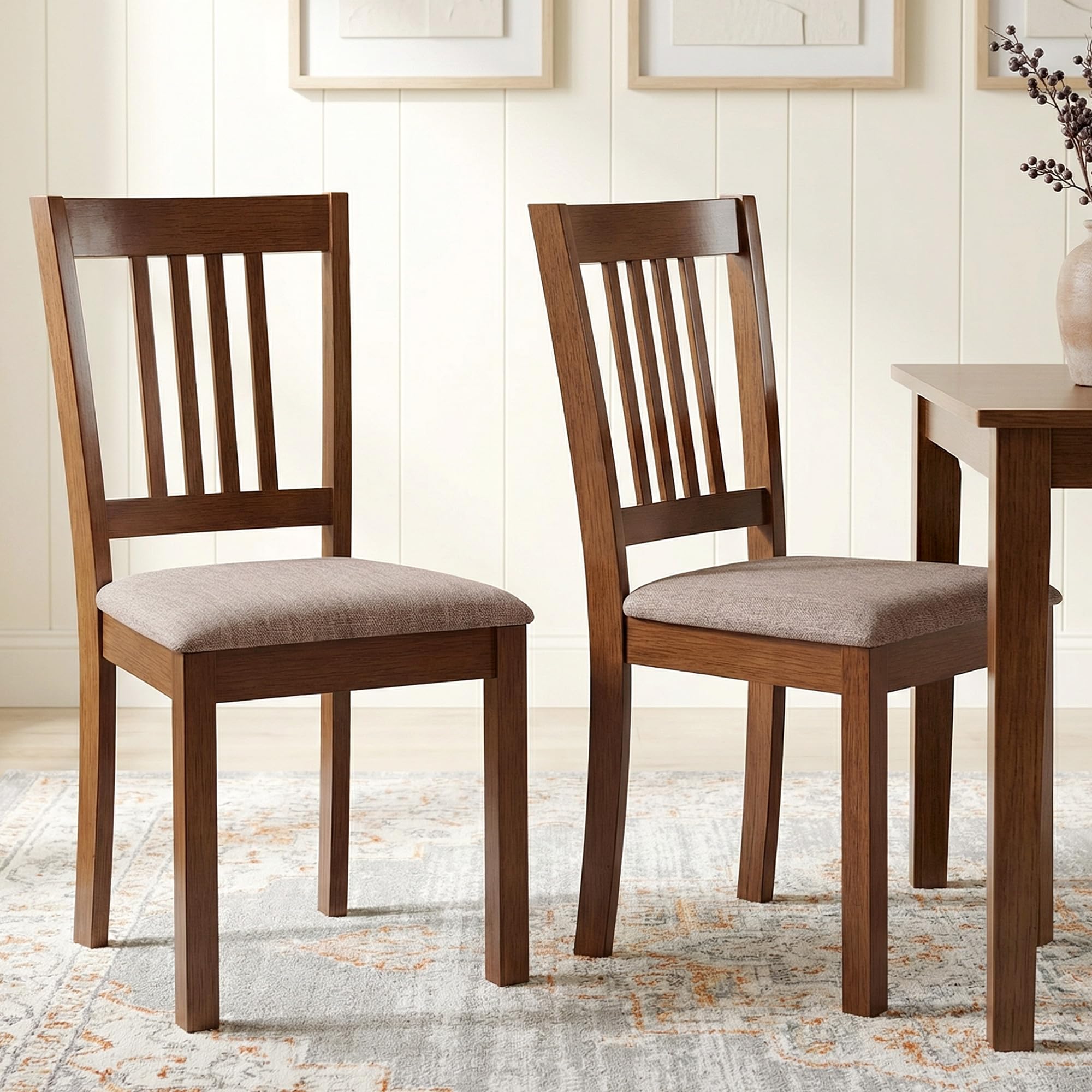 Mid-Century Dining Chairs, Set of 2 – Upholstered, Solid Rubberwood