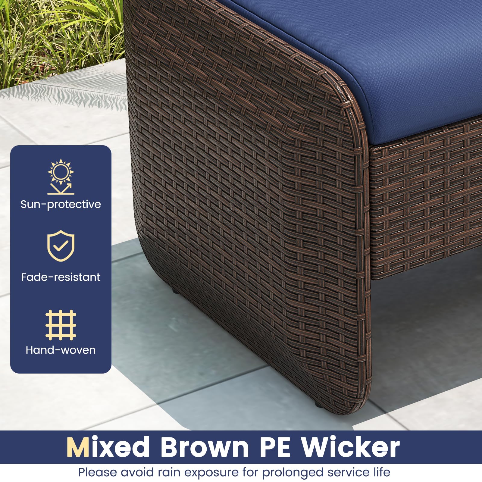 Rattan Patio Ottoman Set of 2 with Removable Cushions
