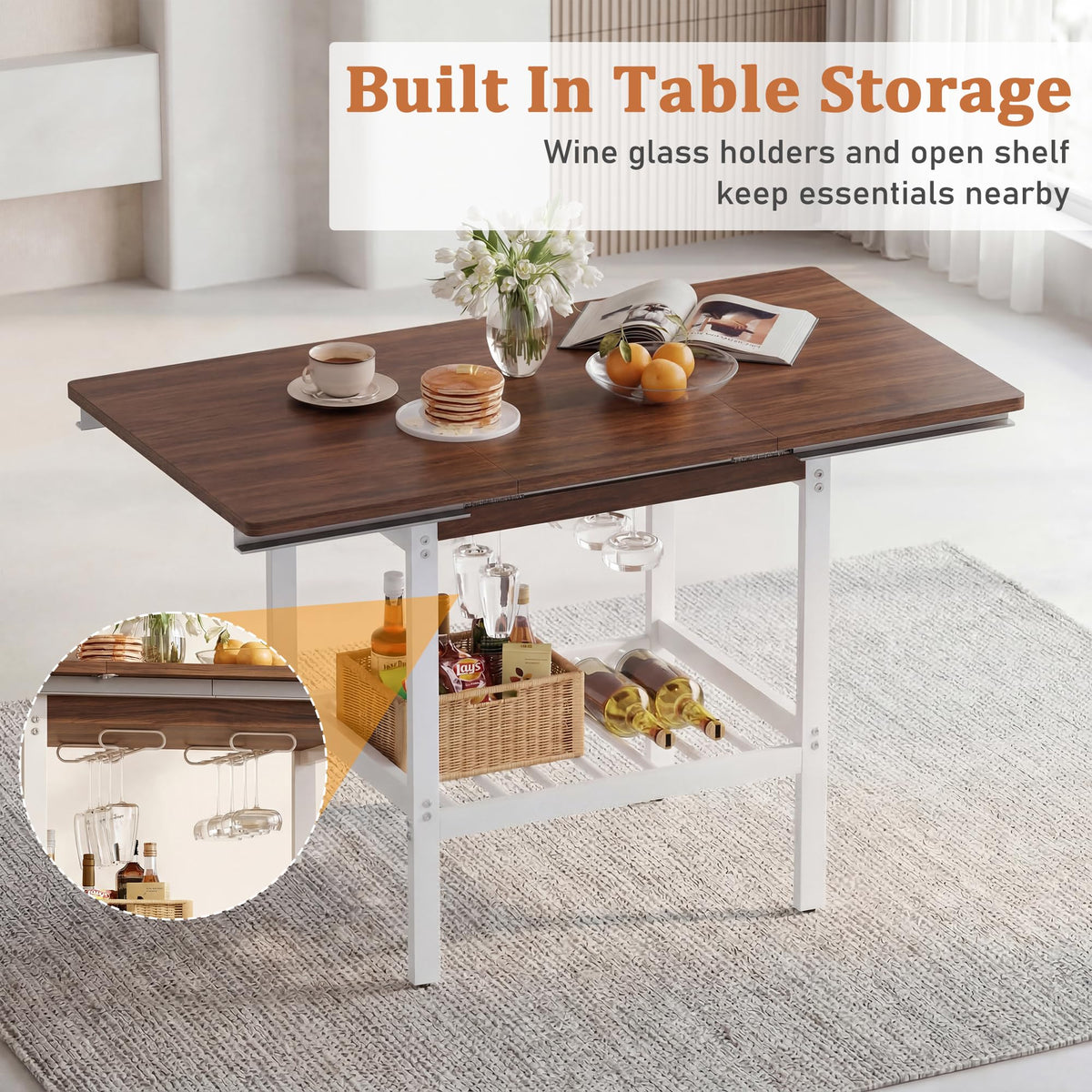 Extendable Breakfast Nook Set with Storage Bench, 6-Piece Corner Dining Set
