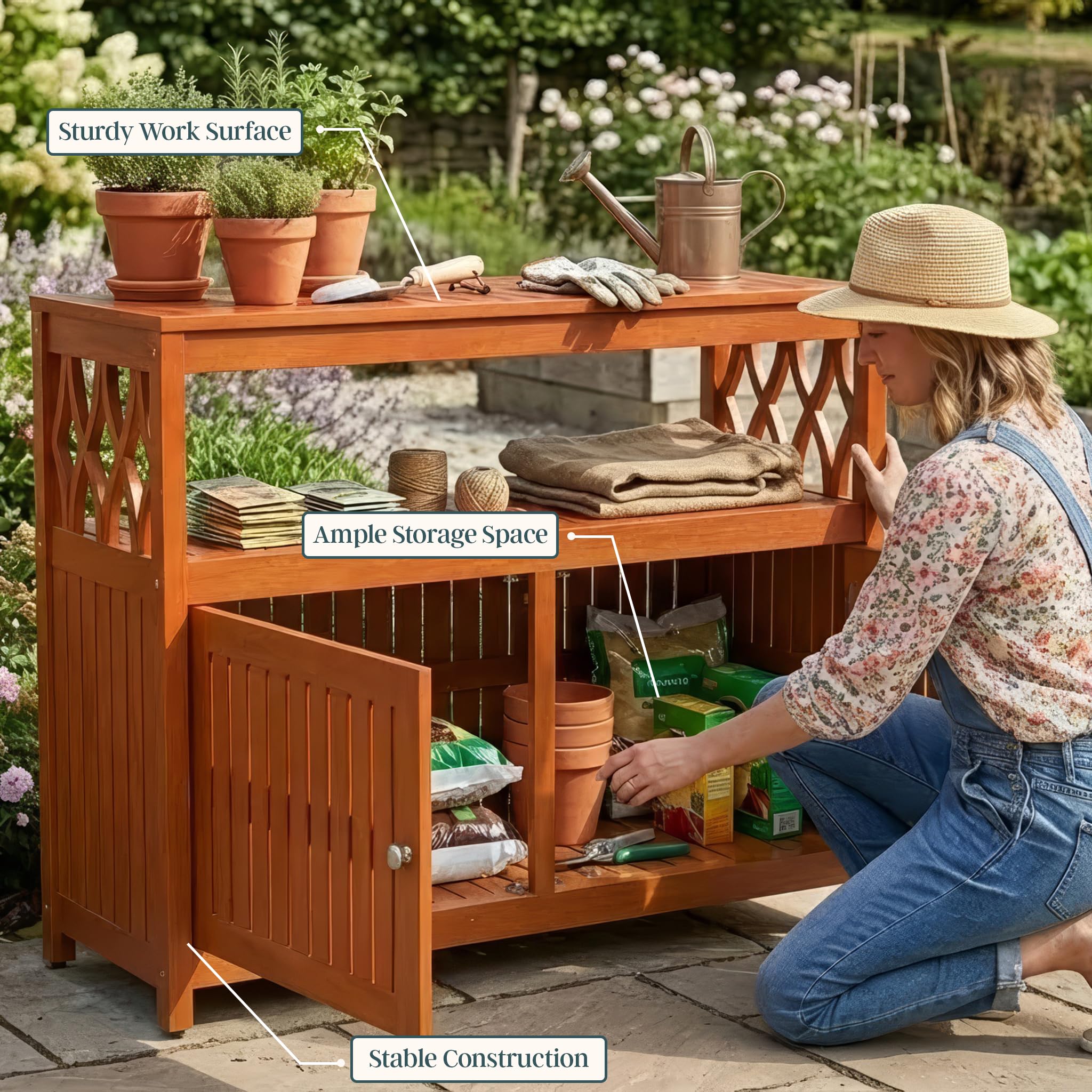Outdoor Eucalyptus Sideboard Buffet Cabinet with Storage