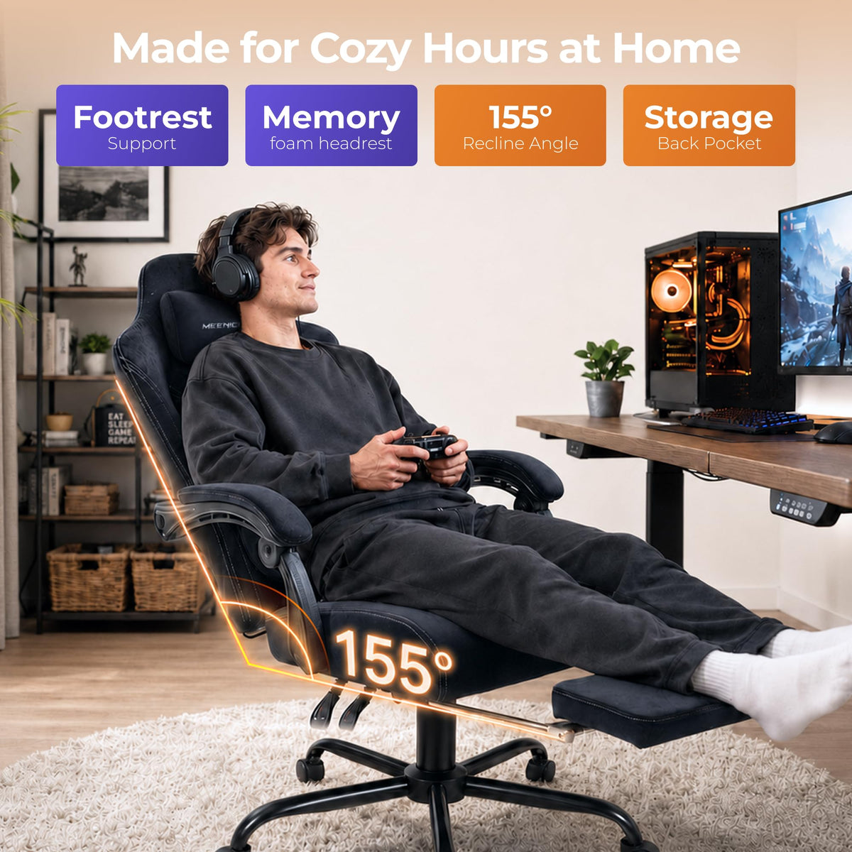 Fabric Gaming Chair with Heated Massage