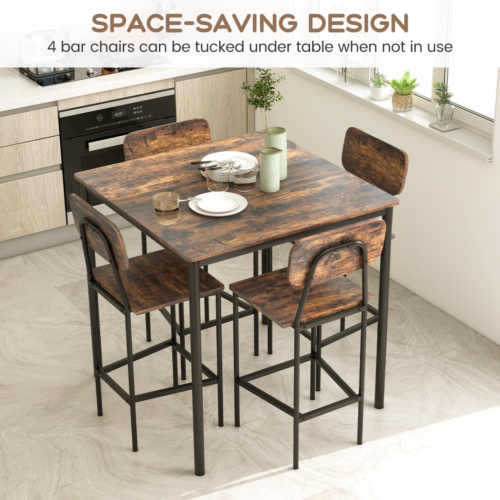 5-Piece Counter Height Dining Table Set with 4 Bar Stools
