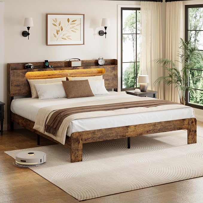 Queen Platform Bed with Storage Headboard