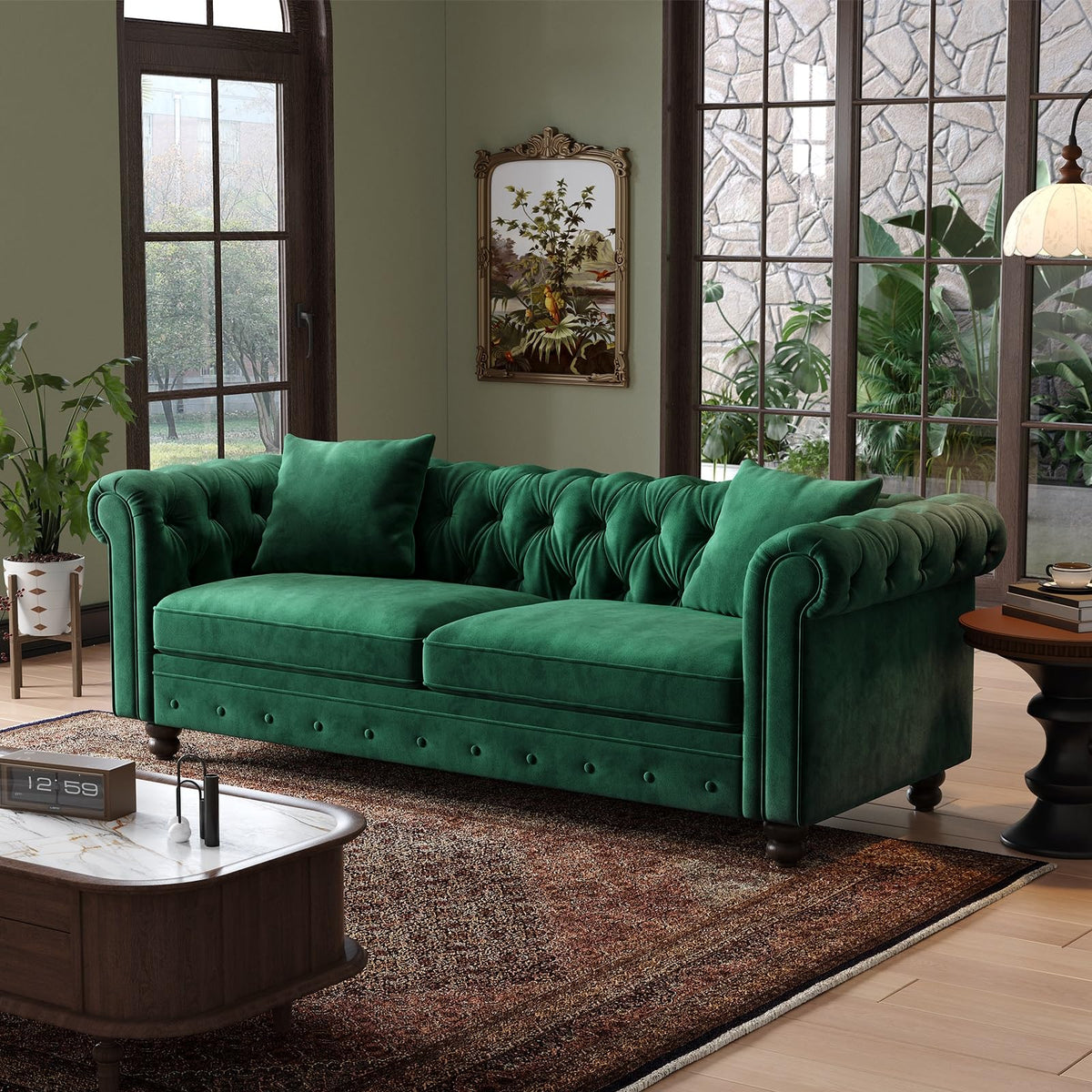 Green Velvet Chesterfield Sofa