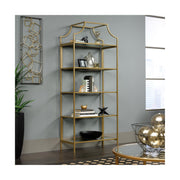 5-Shelf Glass Bookcase – Gold Satin Metal Frame