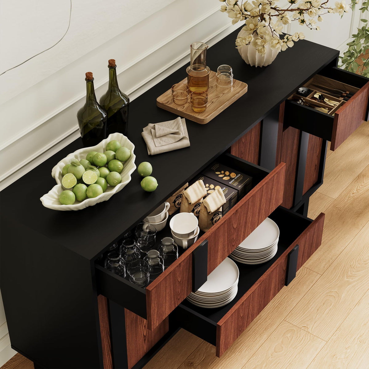 ZOSQUARE 54 Inch Wide Sideboard Buffet Cabinet with Storage, Walnut