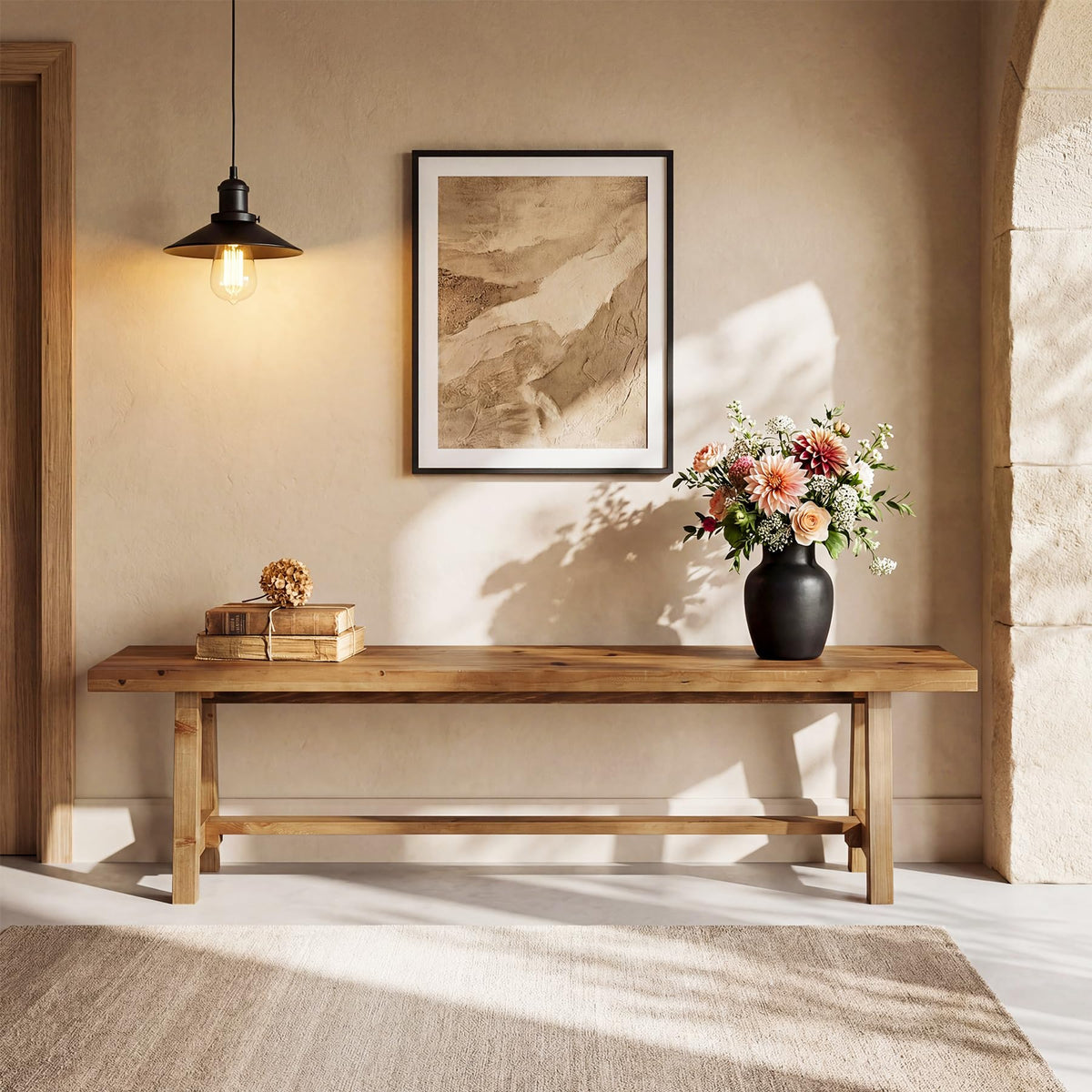 Rustic Solid Wood Entryway Bench
