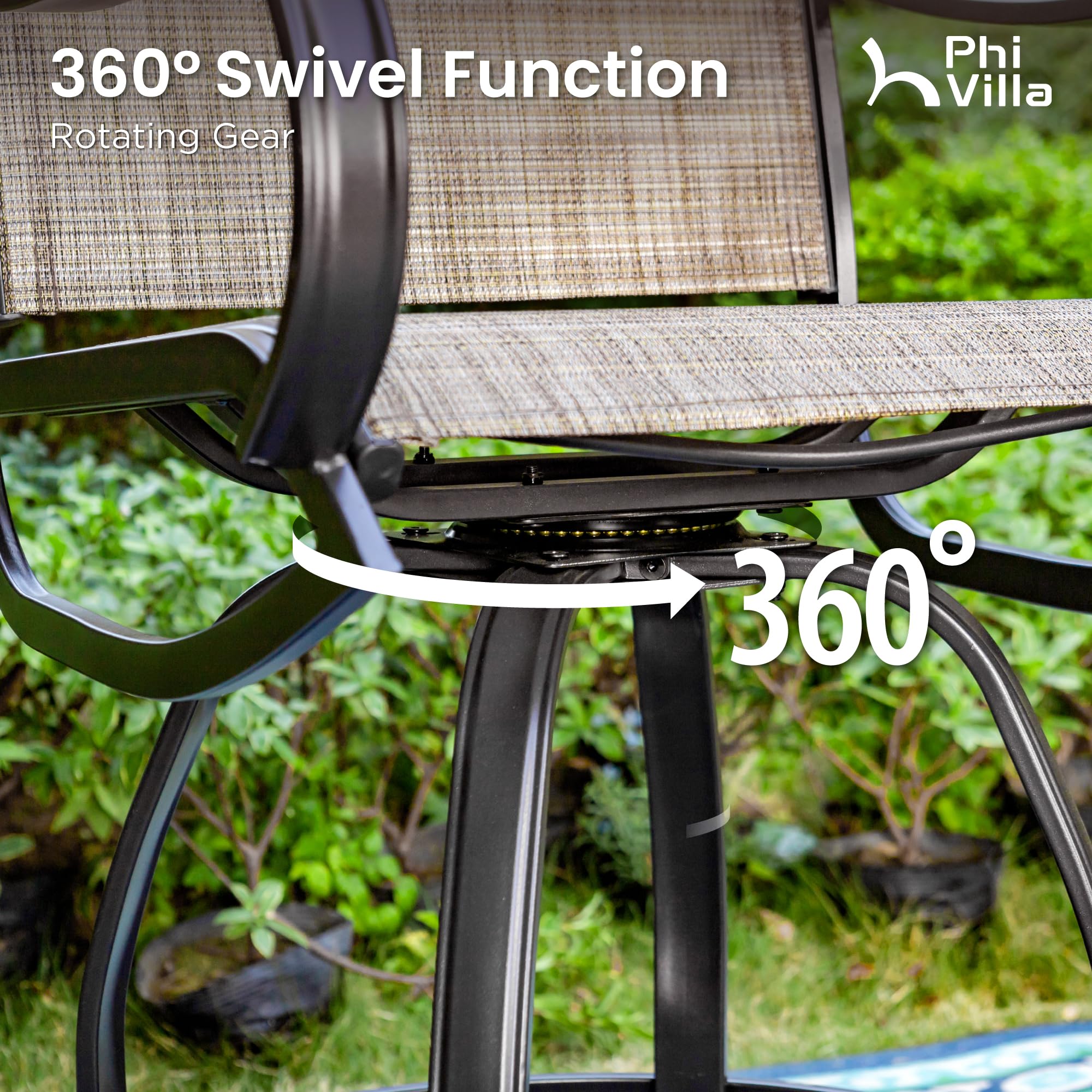 5-Piece Outdoor Patio Bar Set with Swivel Barstools & Square Table
