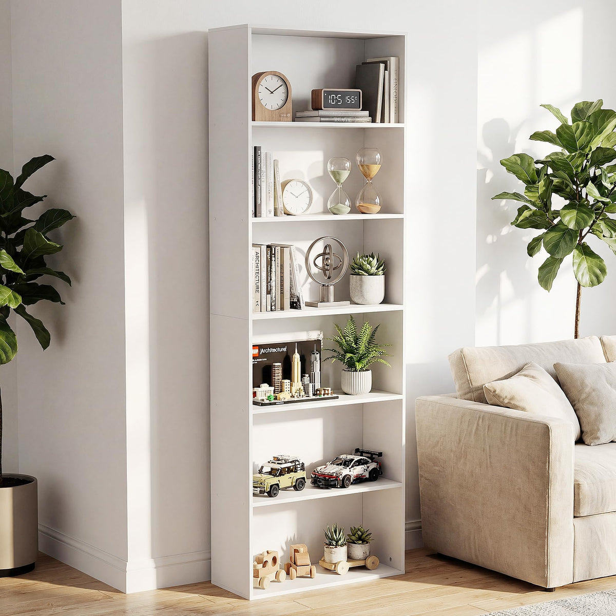 White 6-Tier Bookshelf