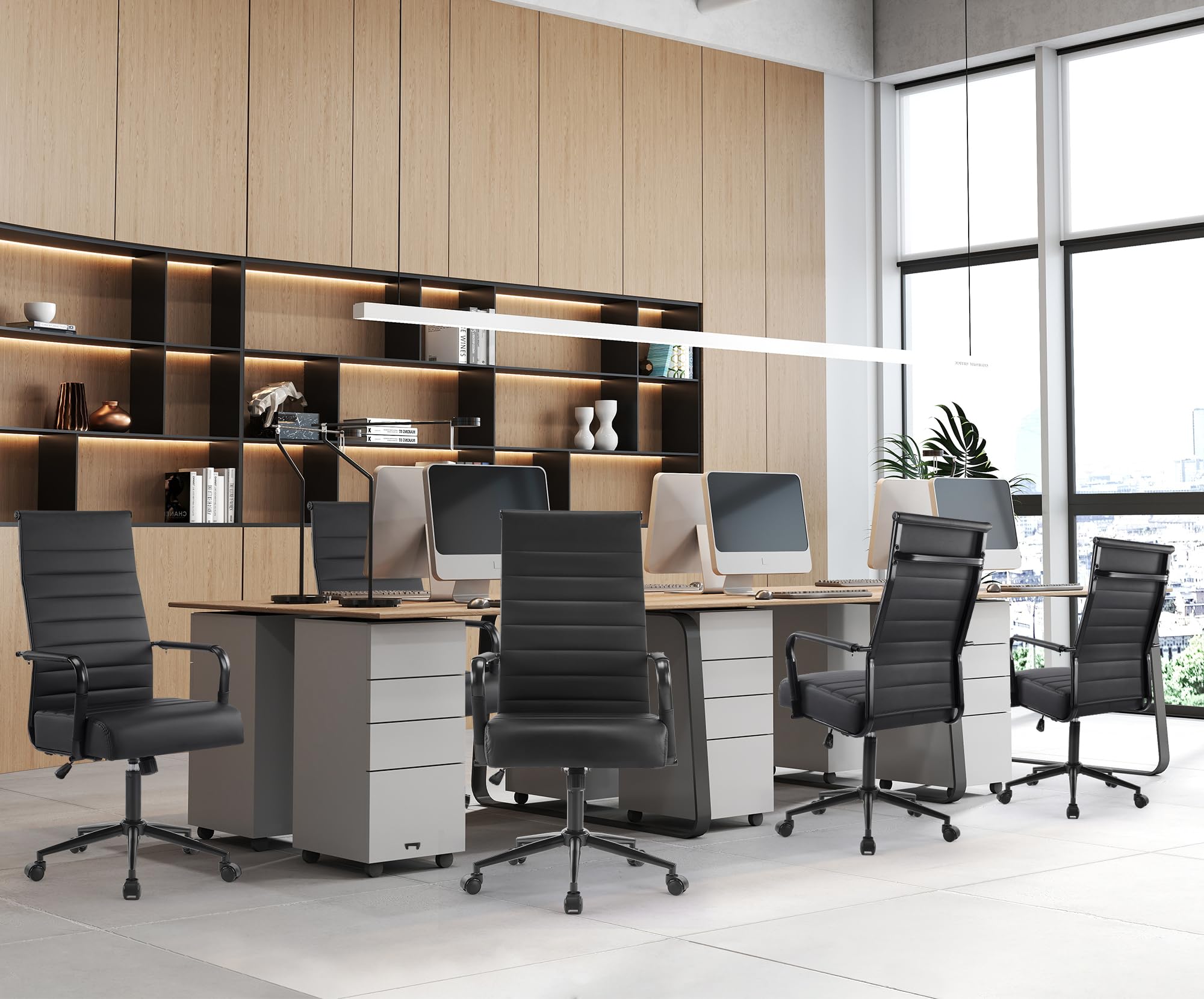 Ergonomic Ribbed Office Chair with High Back & Adjustable Height
