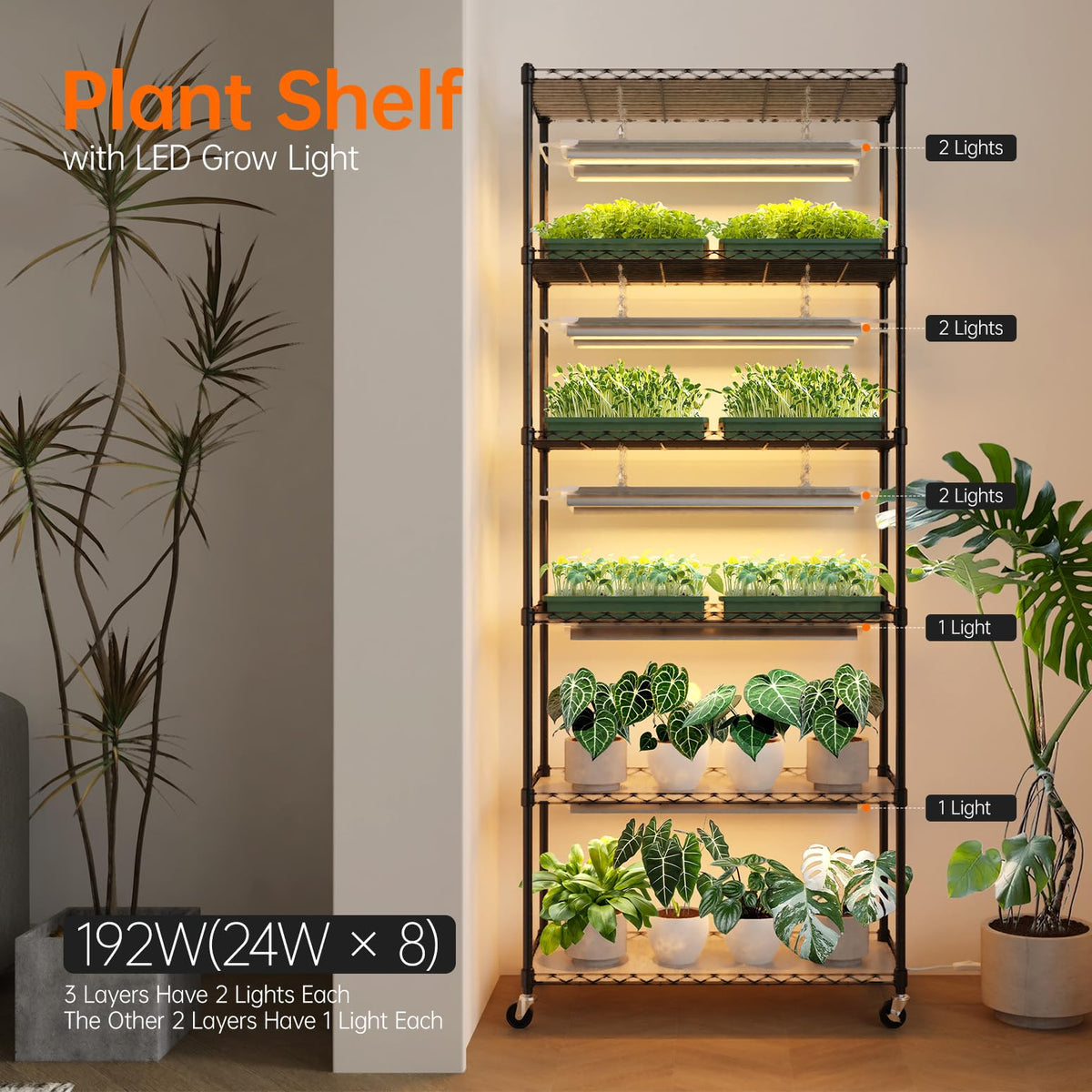Bstrip DIY Plant Shelf with Grow Light, Adjustable, 29.5x13.8x70.9in