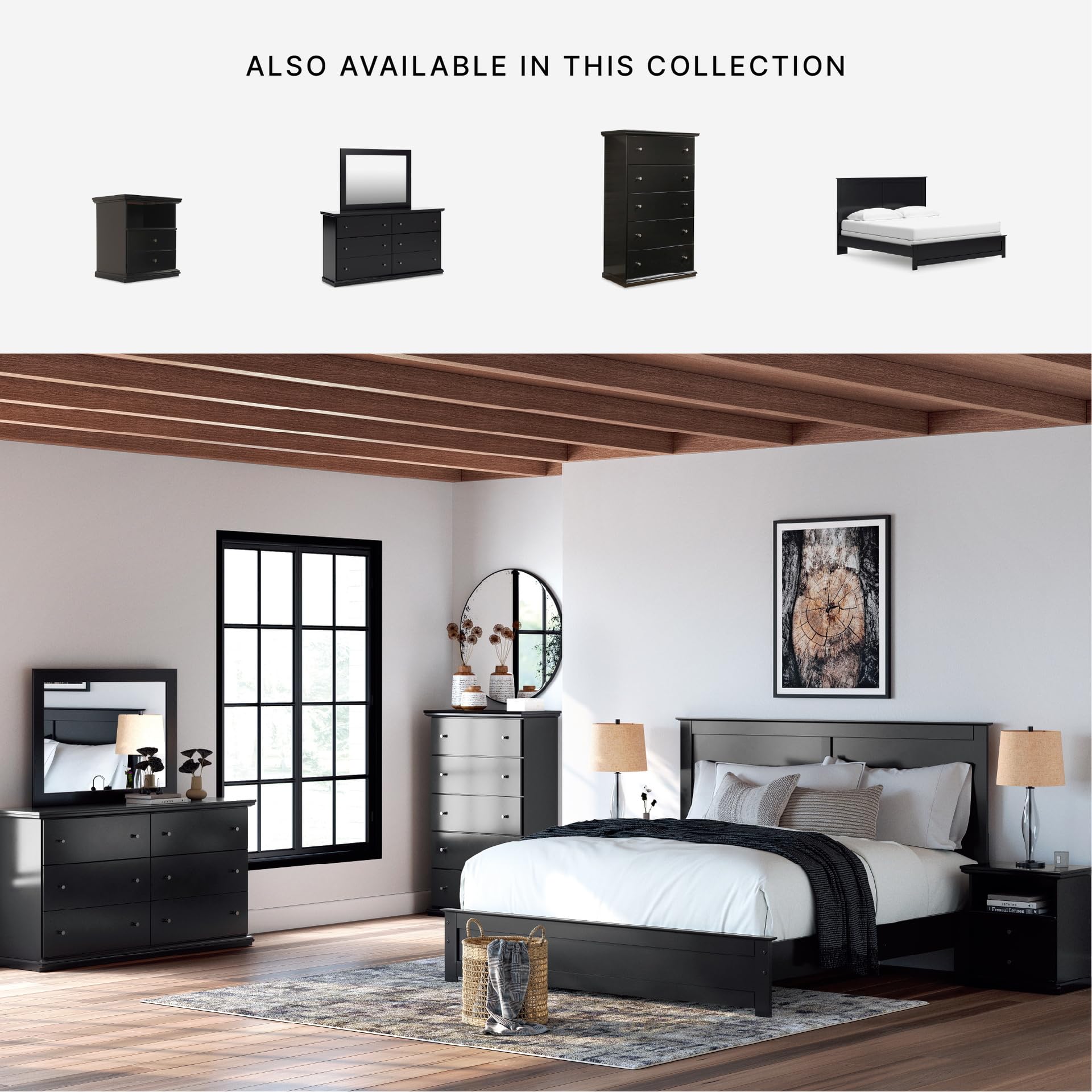 Signature Design by Ashley Maribel Modern 5-Drawer Chest with Anti-Tipping Design, Black