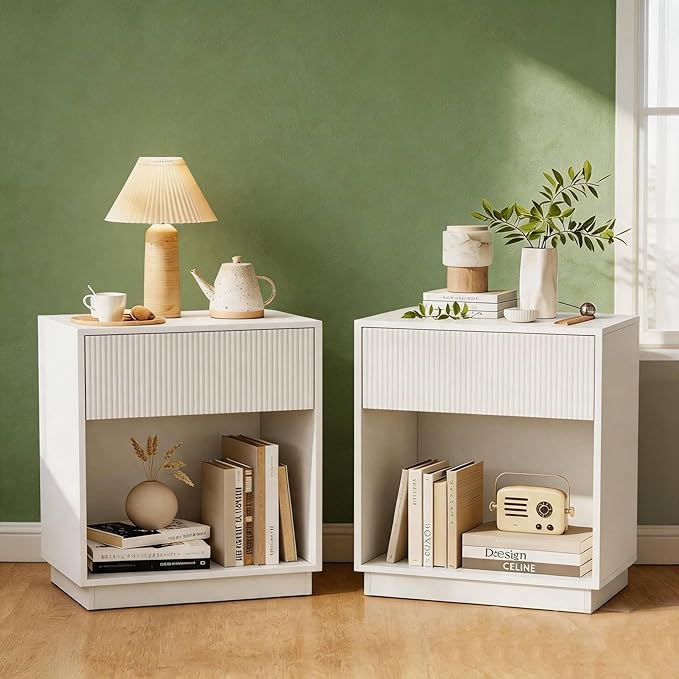 Nightstand Set of 2 with Drawer & Open Shelf