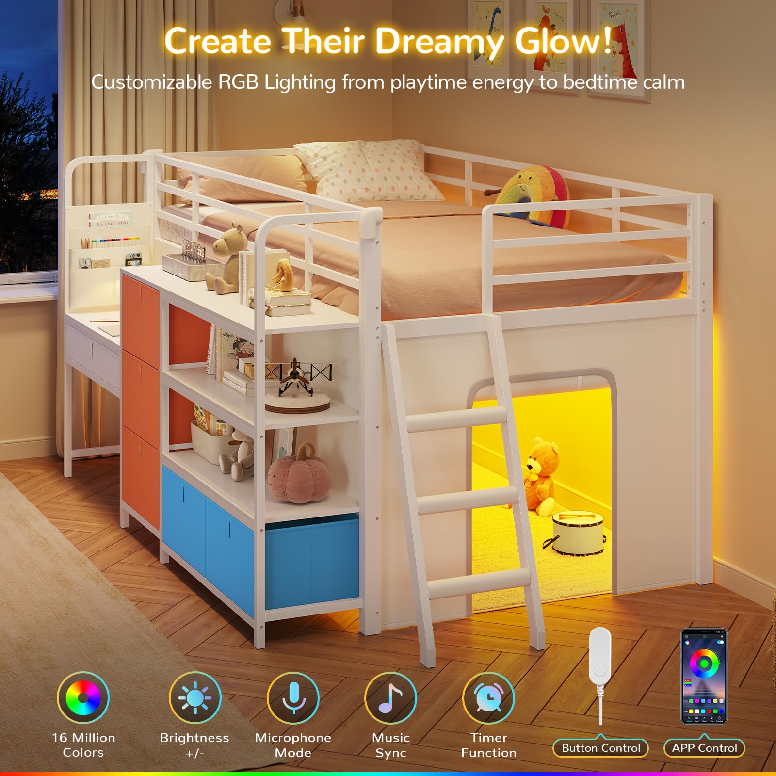 Kids Twin Low Loft Bed with Desk & Storage