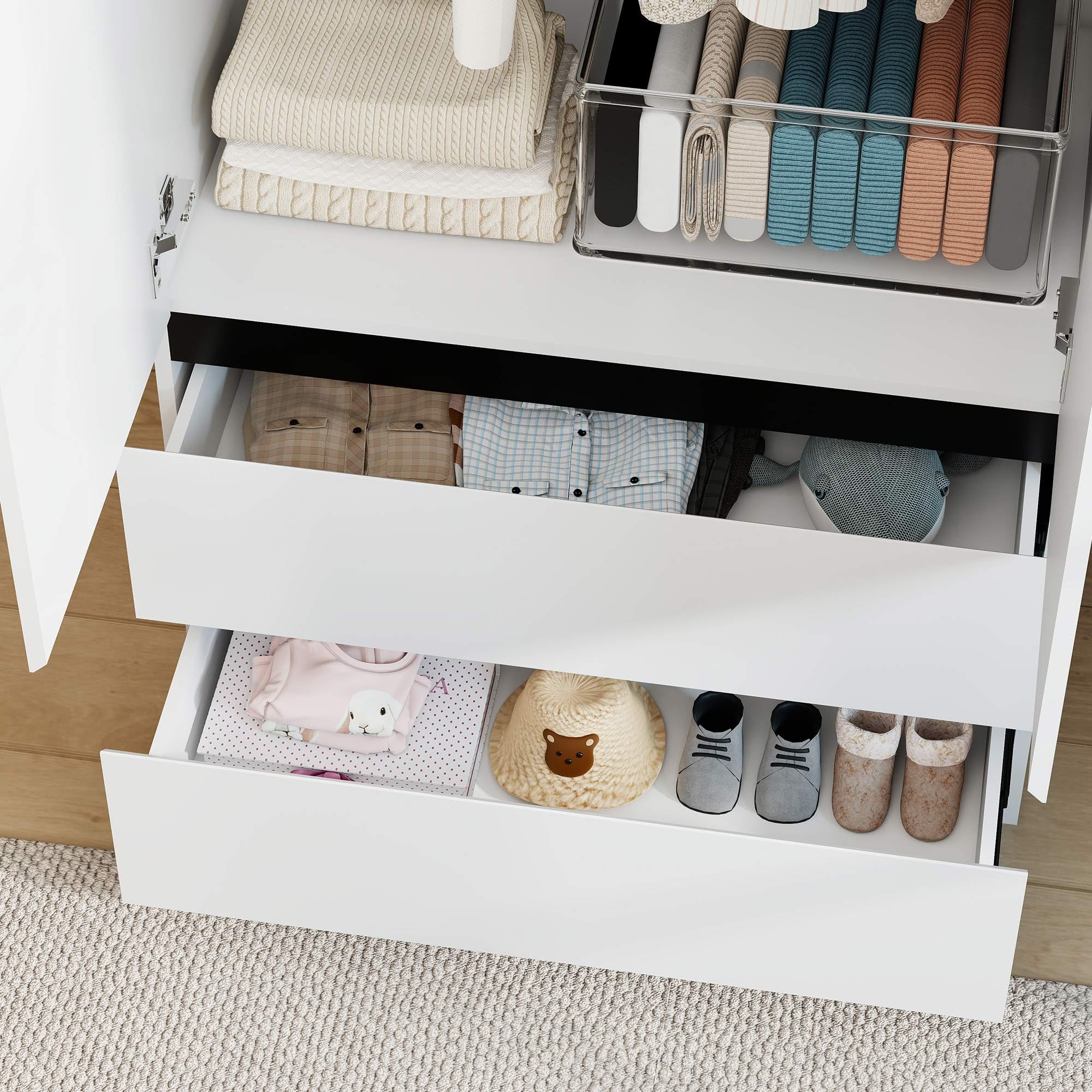 White Wardrobe Closet with 2 Doors & Drawers