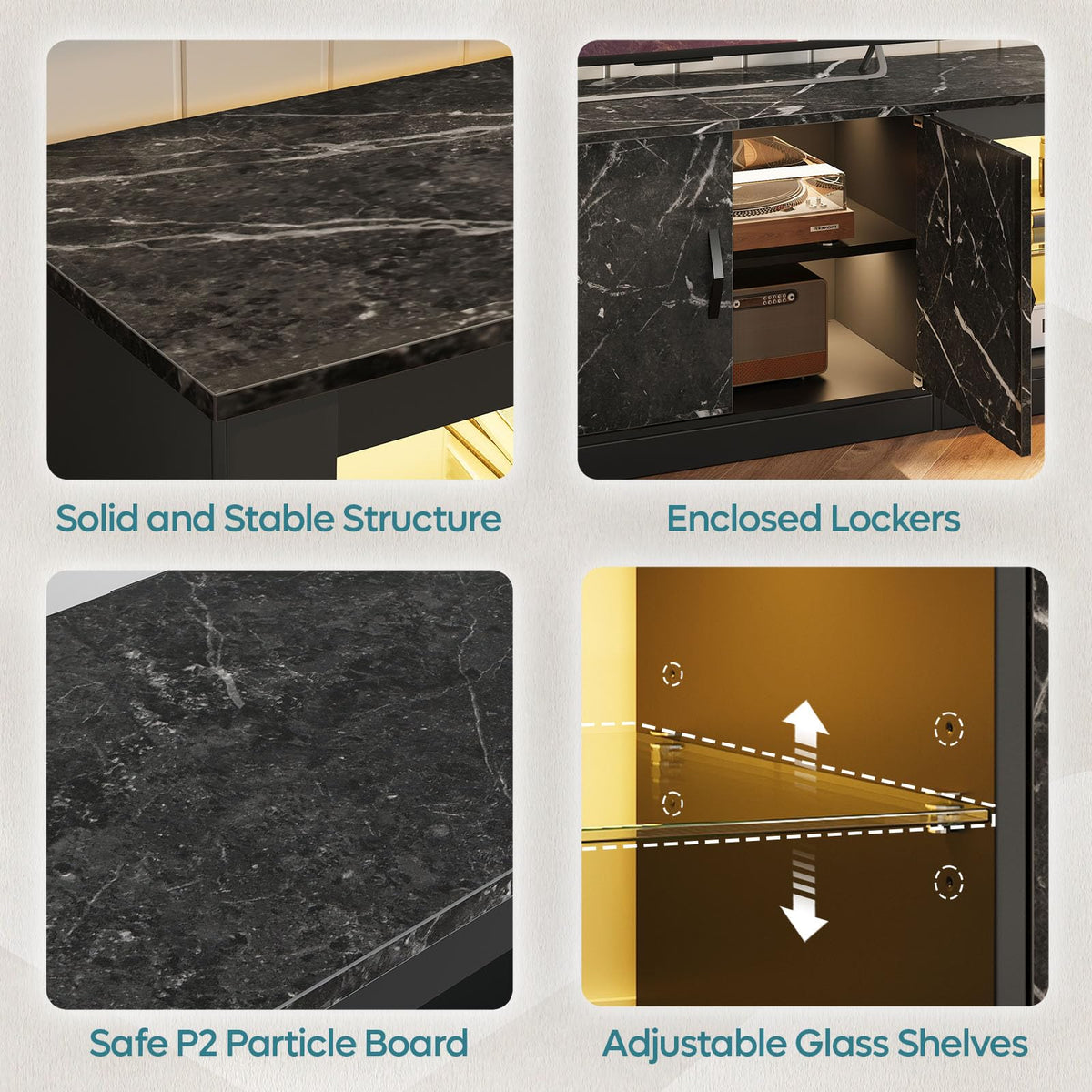 Black Marble LED TV Stand