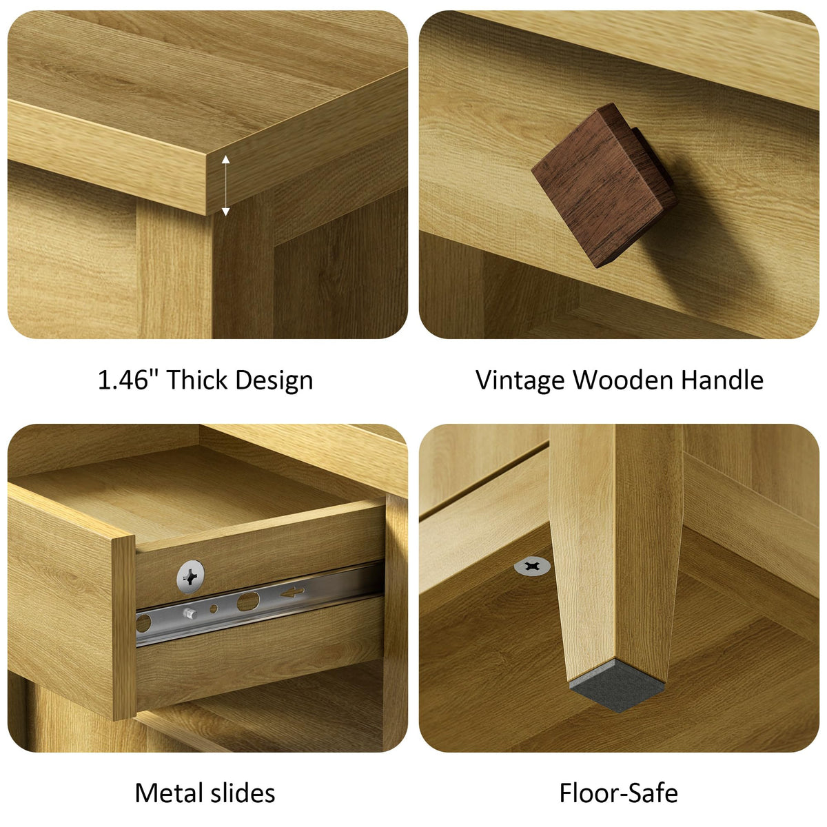 Night Stand Set of 2 with Charging Station and Drawers for Small Space,Wood Nightstand with Storage Cabinet & Drawer & Shelf, Modern and Farmhouse Nightstand for Bedroom,Oak