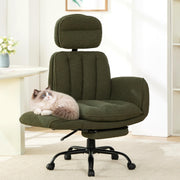 YUUIJOAA Big and Tall Office Chair with Flip Armrests, Teddy Criss Cross Legged Ergonomic Computer Gaming Chair with Foot Rest, Extra Wide Seat Office Desk Reclining Chair with Pet Seat, Green
