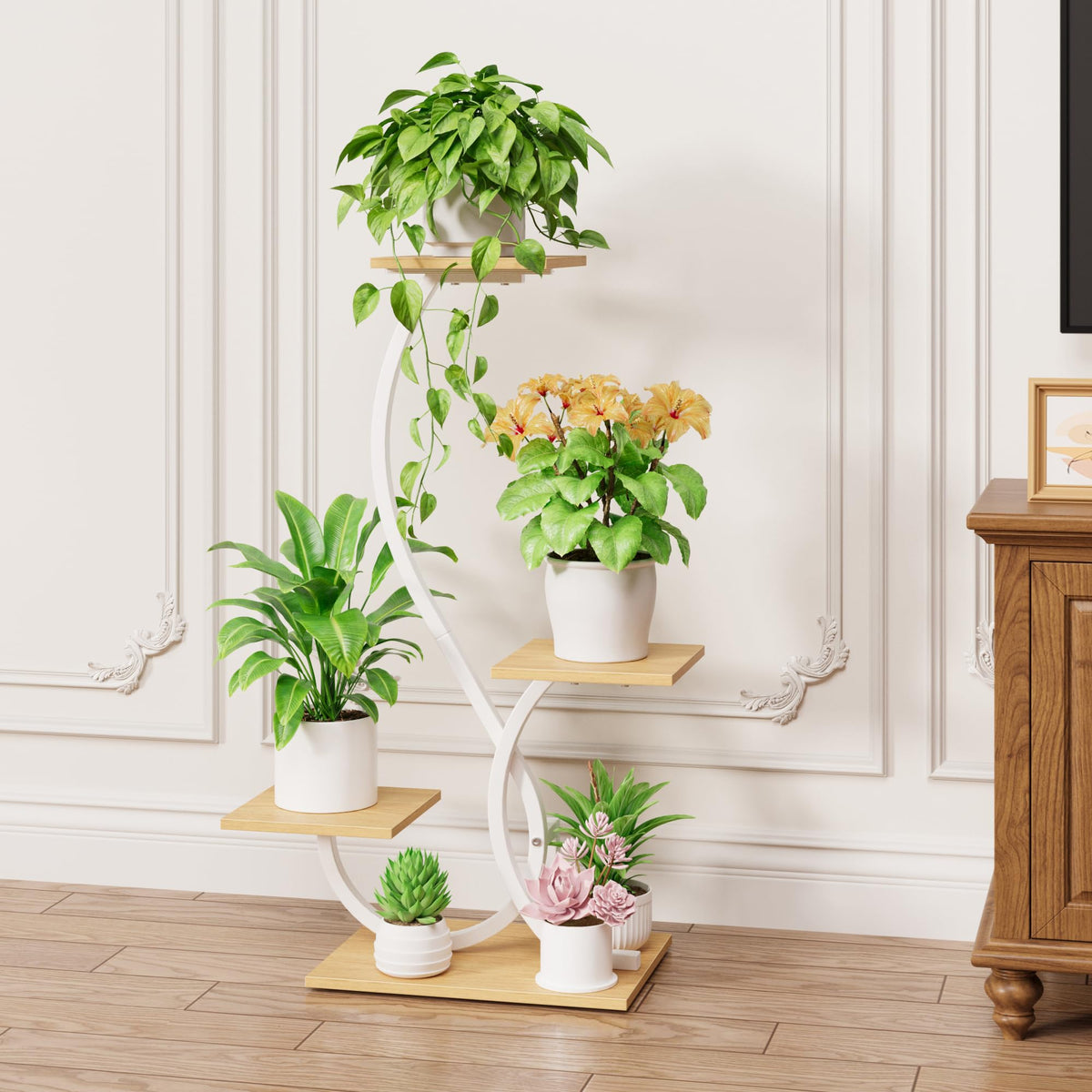 BACEKOLL Plant Stand with Grow Lights 4 Tier Metal Plant Shelf 32" White