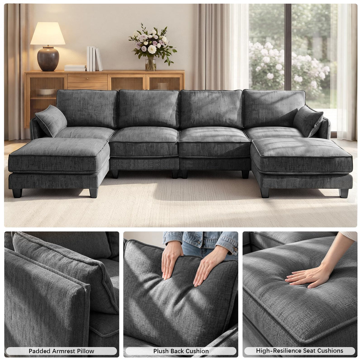 U-Shaped Chenille Modular Sectional