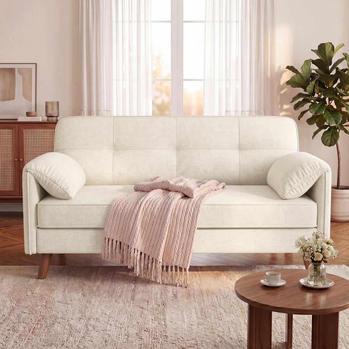 Apicizon 65" Loveseat Sofa, Chenille Loveseat Couch for Living Room with Storage Pockets, 25" Deep Seat Love Seat with Padded Arms, Modern Small Couches for Bedroom, Small Spaces, Home Office
