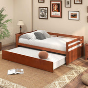 GIANTEX Twin Daybed with Trundle, Wood Trundle Bed with Wood Slat Support, Mid Century Day Bed Frame for Living Room Guest Room, No Box Spring Needed, Walnut