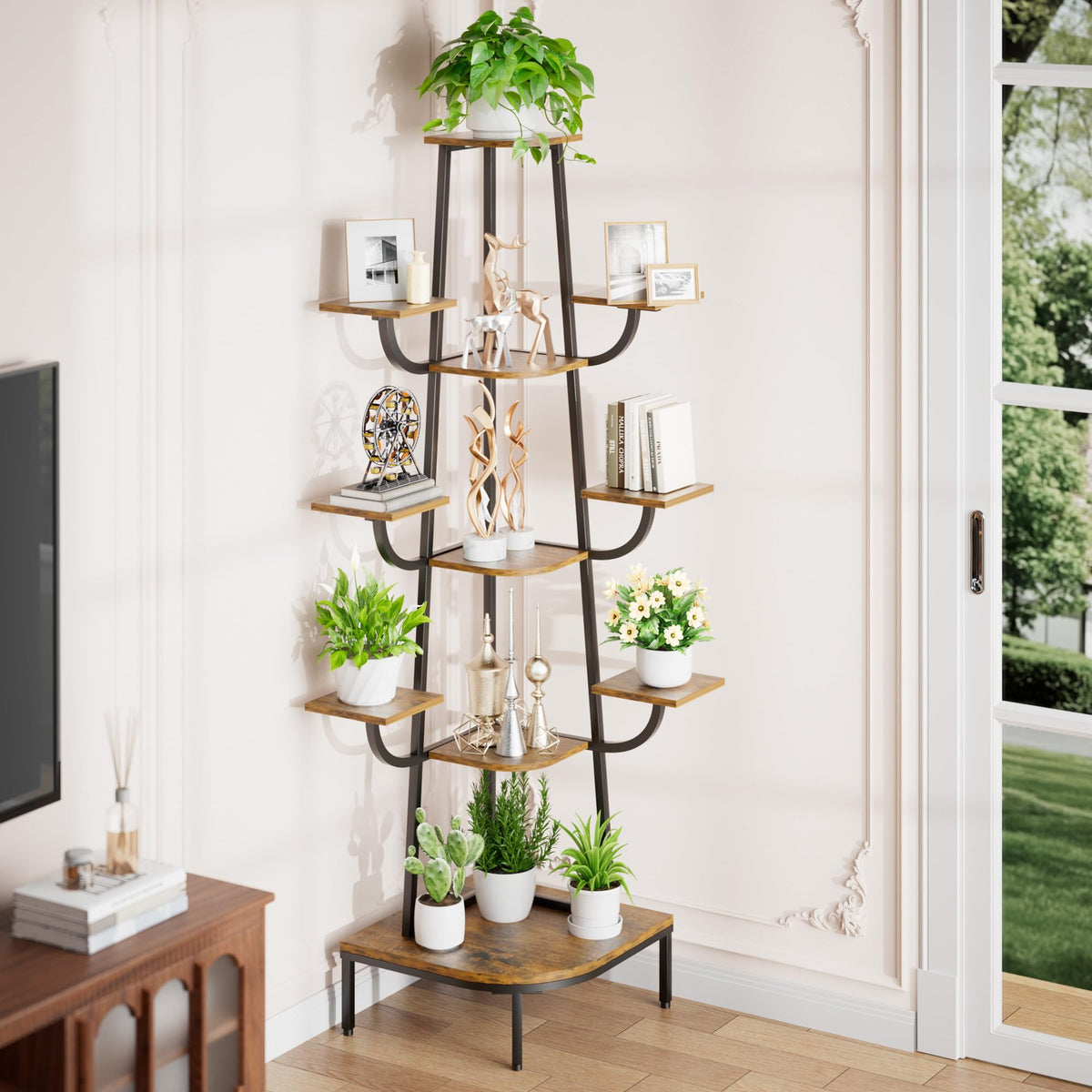 8-Tier Corner Plant Stand with Grow Light