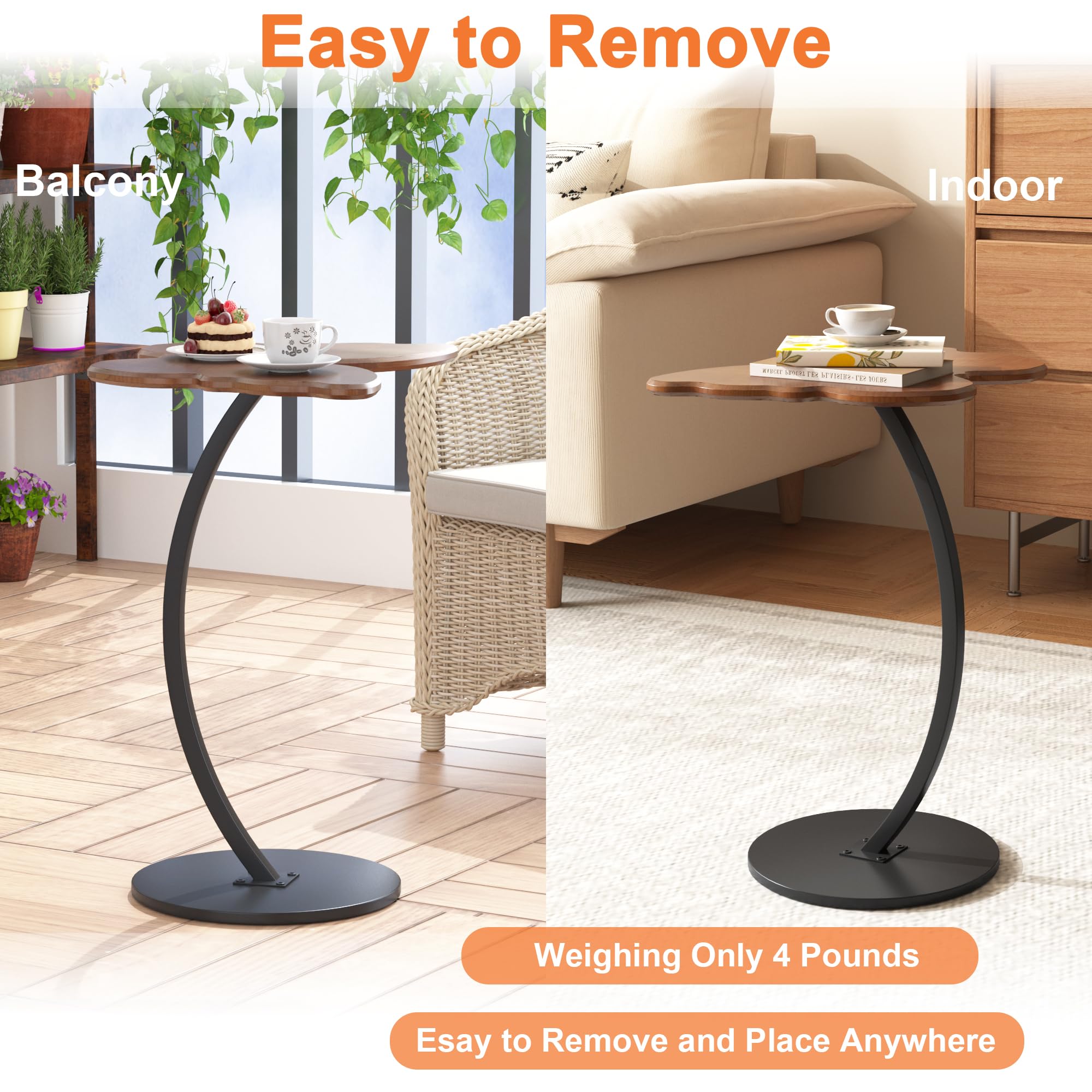 WFSRESTD Butterfly End Table, Solid Pine Wood Side Table with Black Metal C-Shaped Base, Rustic Accent Table for Living Room Bedroom, Walnut Finish, Easy Assembly