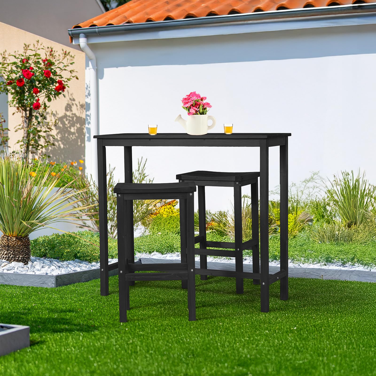 Outdoor Bar Bistro Set – Fir Wood Table & 2 Stools