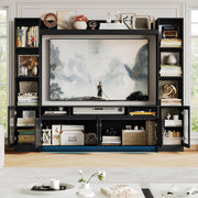FACBOTALL 79" W Entertainment Center with Bookshelves & Storage Cabinet, Modern Wall Unit TV Stand for TVs up to 60", Large TV Console with LED Lights for Living Room, Black