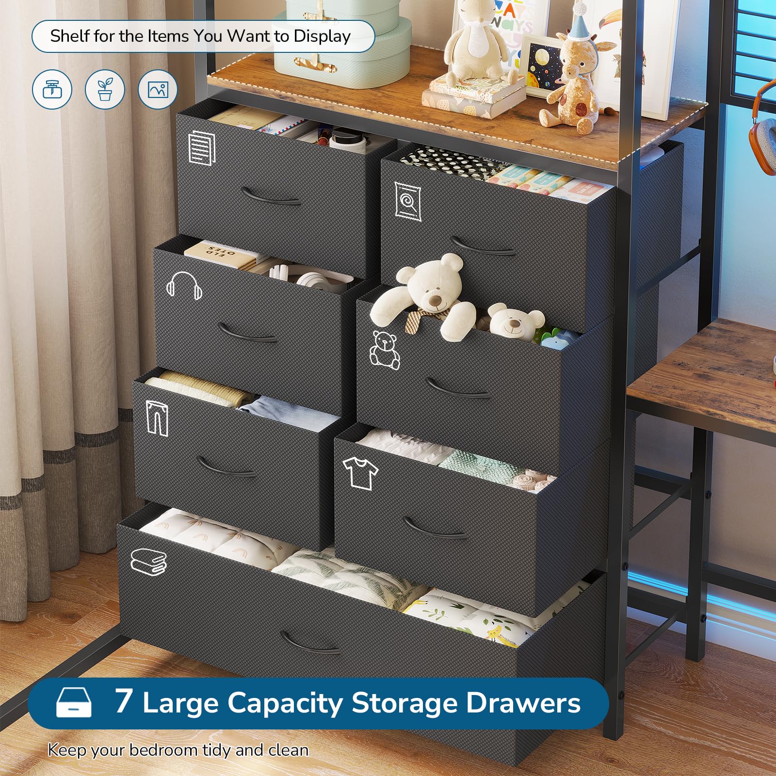 Twin Loft Bed with L-Shaped Desk & Storage