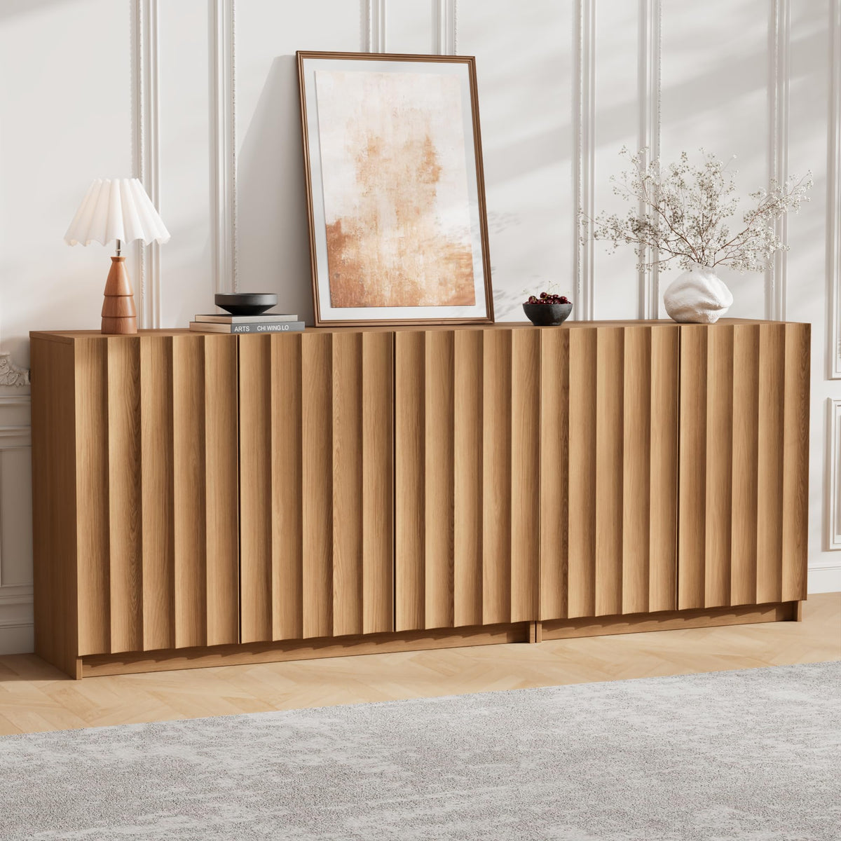 Hizetol Fluted Sideboard Buffet Cabinet with Storage, 78.7" Wide Mid Century Modern Accent Cabinet with Adjustable Shelves, Wood Modular Credenza Storage Cabinet for Living Room, Entryway
