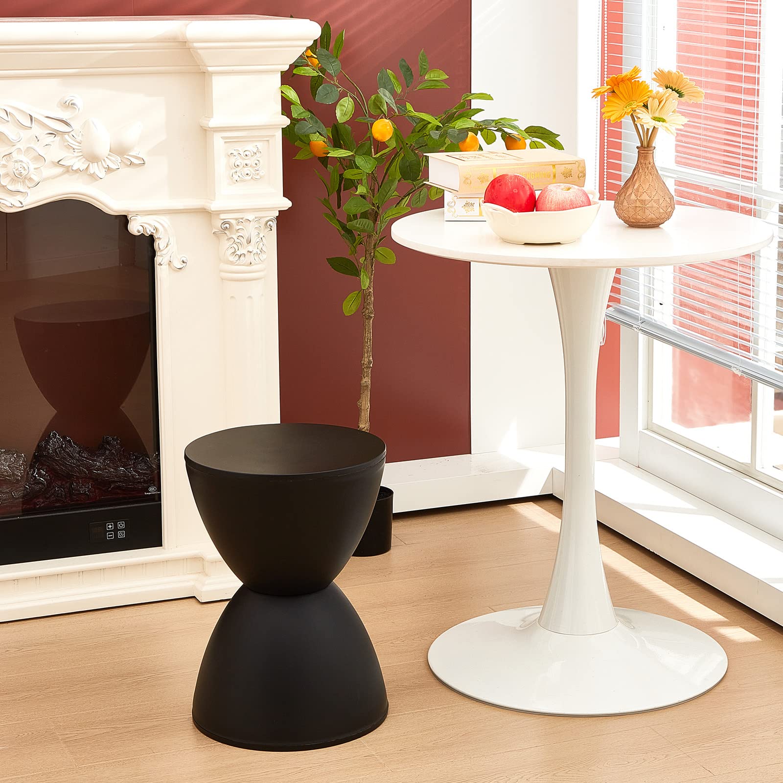 Black Hourglass Drum Side Table