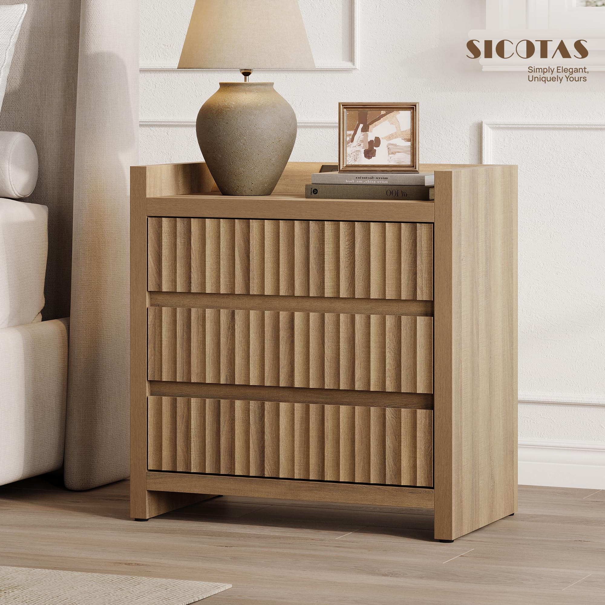 3-Drawer Nightstand Set of 2 with Charging Station