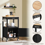 Yaheetech Kitchen Island Cart with Storage, Rolling Kitchen Island on Wheels with 6 Side Hooks, Wood Top Microwave Cart with Drawer for Dining Room, Black
