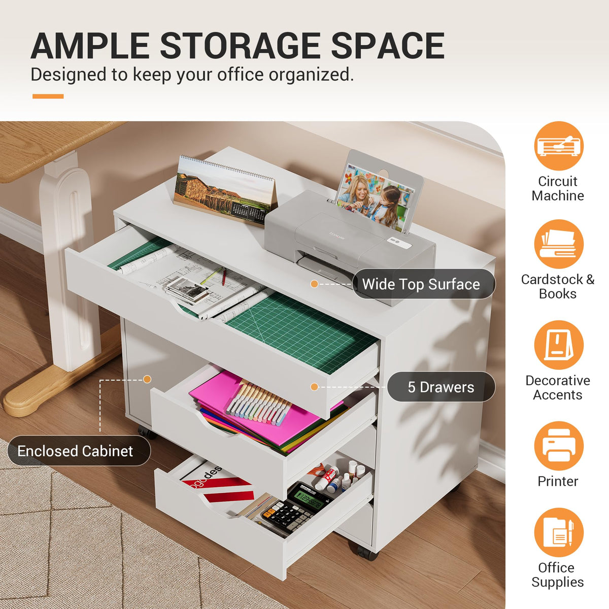 5-Drawer Rolling Storage Cabinet