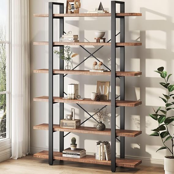 6-Tier Solid Wood Bookshelf