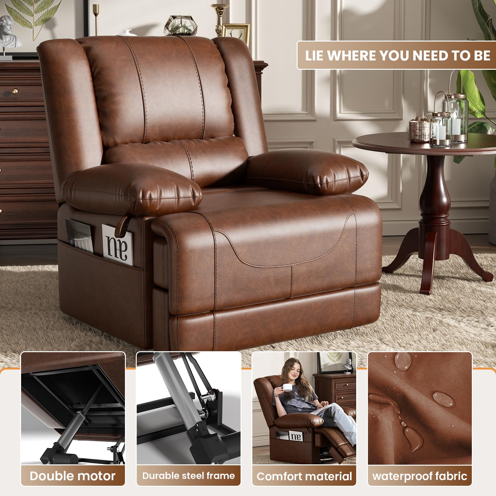 Dual Motor Power Lift Recliner Chair with Massage & Heat