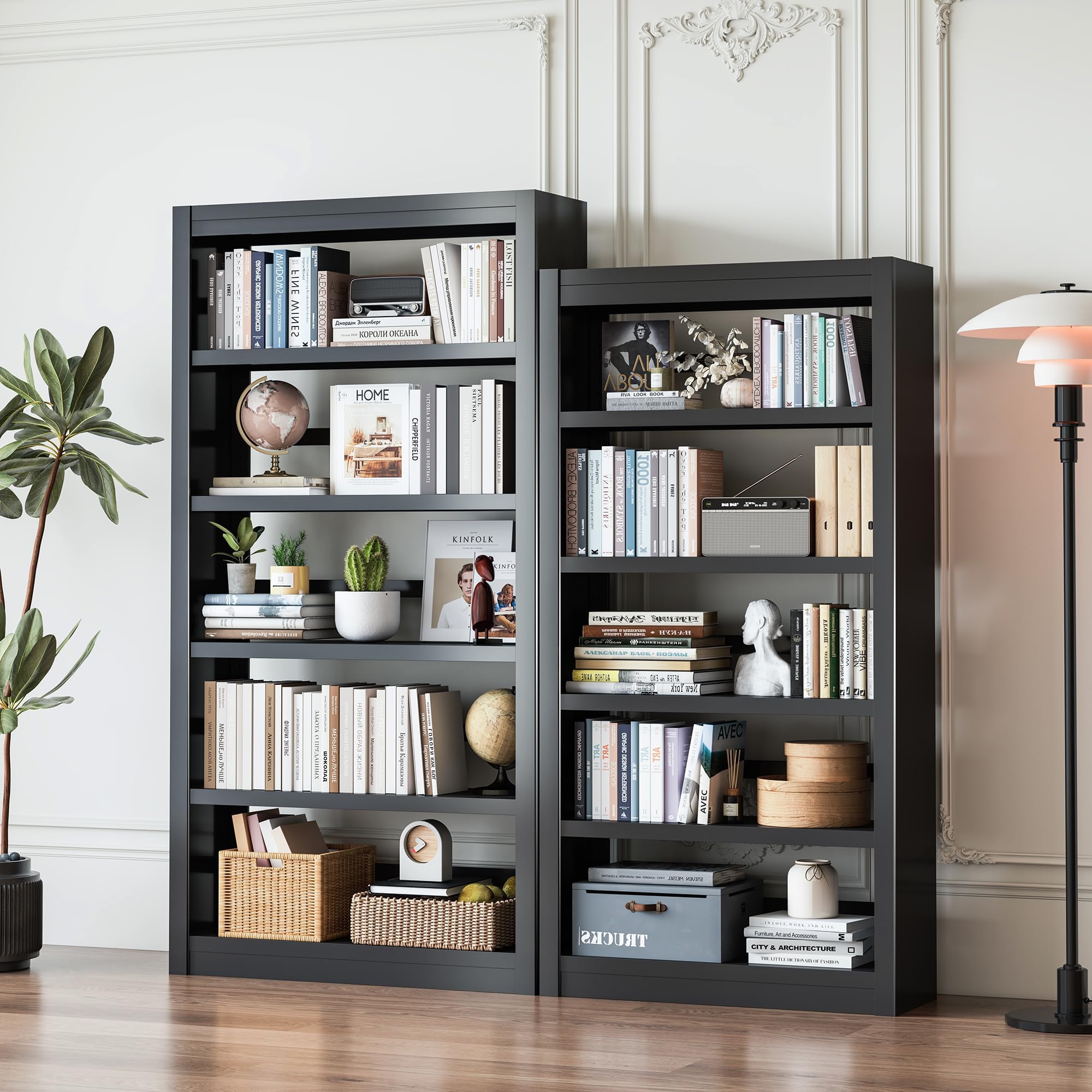 Bookshelf, 69" H Tall Metal Book Shelf, Heavy Duty Modern Book Shelves, 5 Tier Black Bookcase with Adjustable Shelves for Living Rooms, Home Offices, Library, 10 Minutes Assemble