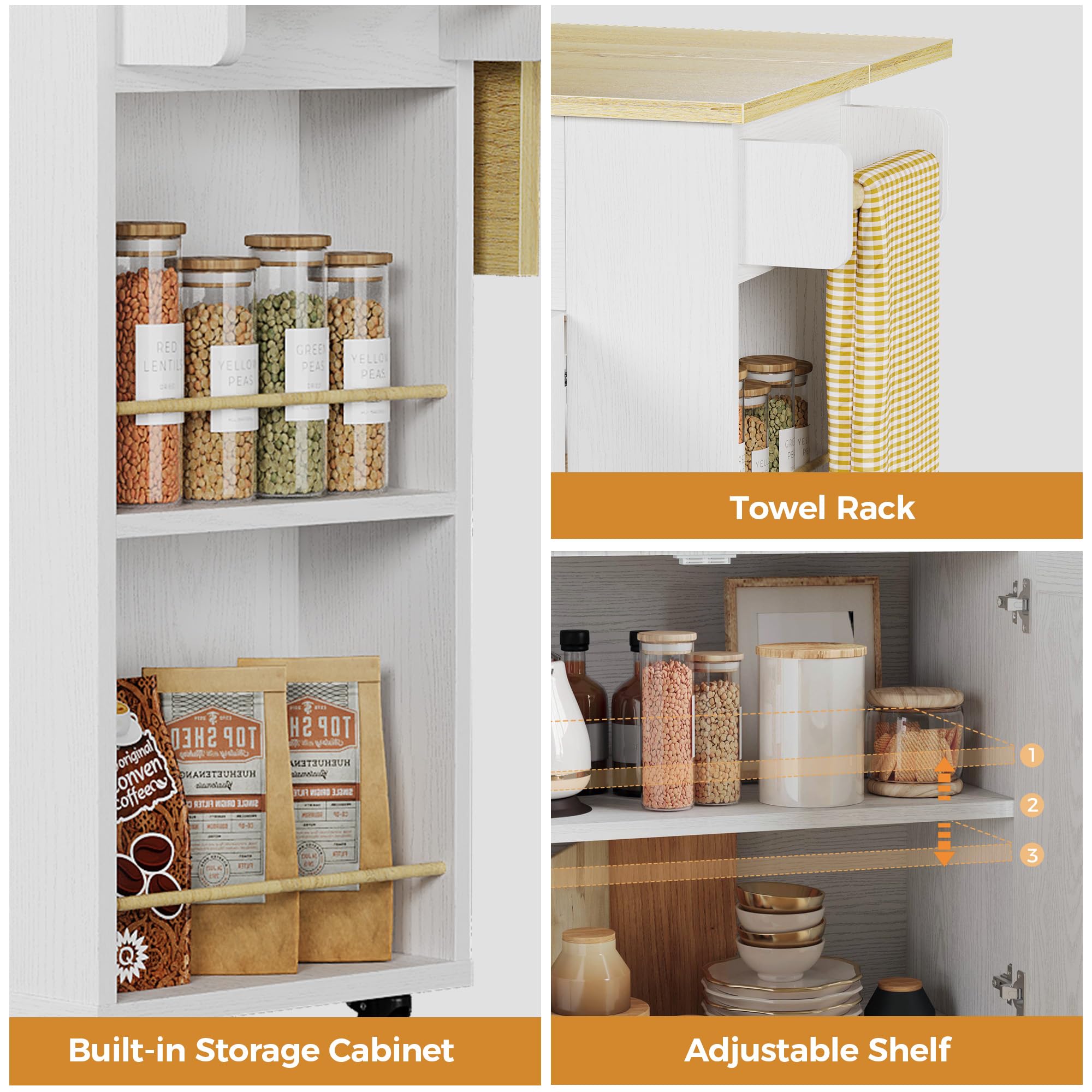 Rolling Kitchen Island Cart with Drop Leaf